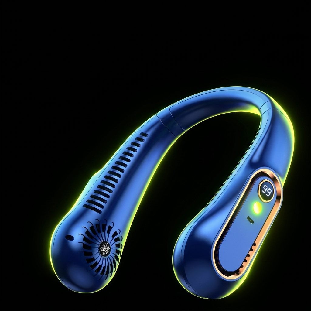 Portable Bladeless Neck Fan neon hero shot — UK Bass Merch accessories